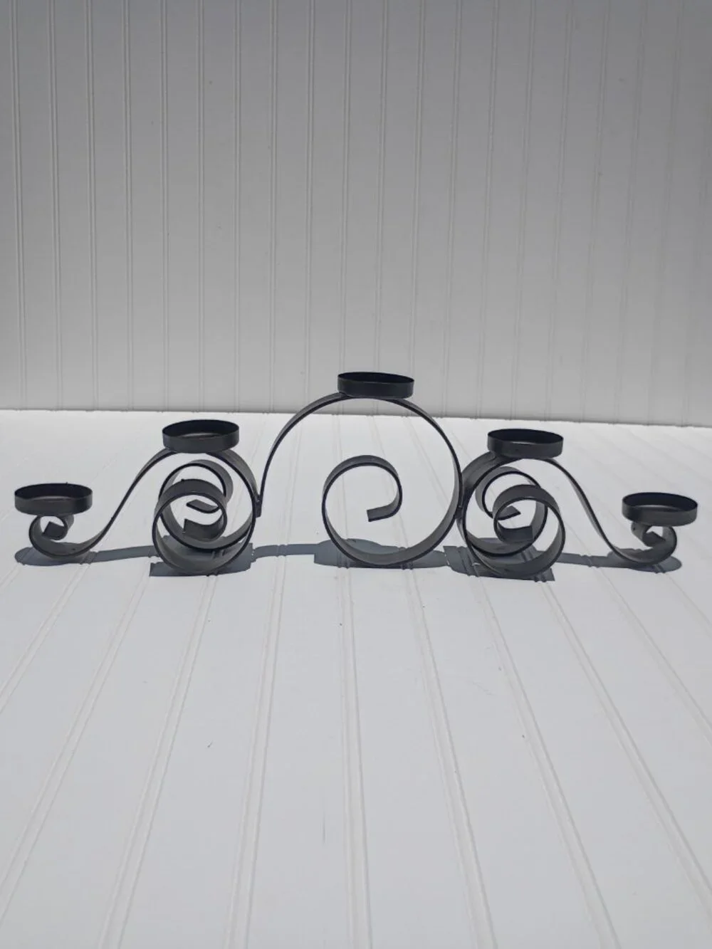 Wrought Iron Candelabra Centerpiece Black Scrollwork Tiered Candle Holder 5-Arm